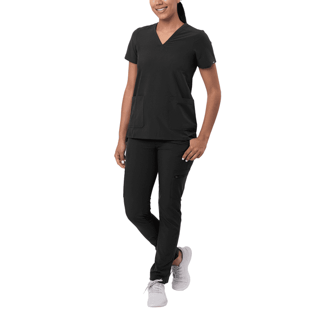 Adar Addition Ensemble de Sarrau Go-Basic pour Femmes - Haut de Sarrau Ajusté à Col en V et Pantalon de Sarrau Cargo Ajusté