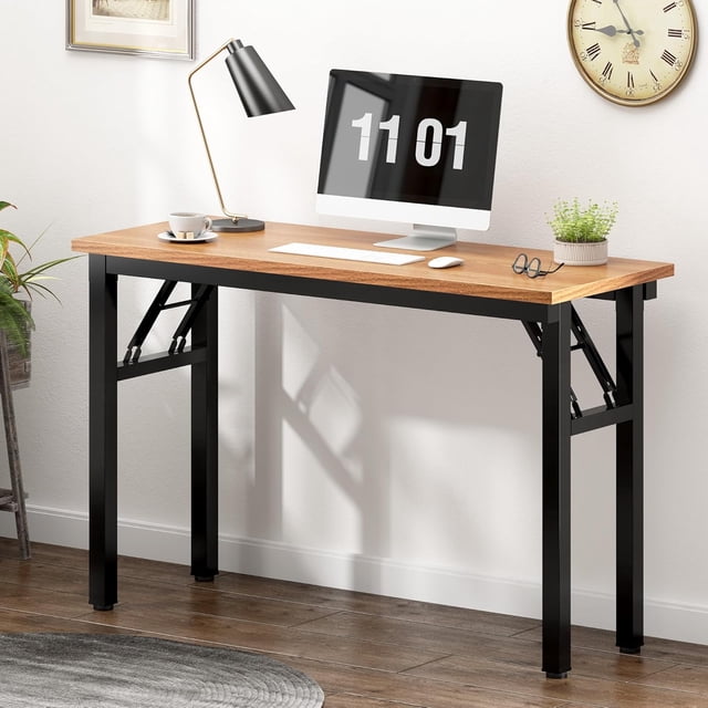 Folding Computer Desk Foldable Work Desk Table Writing Desk Folding Home Office Desk No to Assemble Teak&