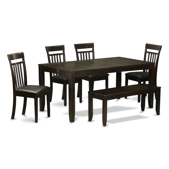 FurniFact Dining Table Set for 6 with Leaf Extension, 4 Chairs, and Bench