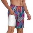 thumbnail image 3 of Picia Tropical Leaves pattern Mens Swim Trunks with Compression Liner Stretch Beach Shorts Quick Dry with Zipper Pockets No-Chafing Board Shorts-Small, 3 of 9