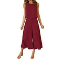 thumbnail image 2 of gakvbuo Jumpsuits For Women Summer Dressy 2 Piece Vacation Outfits Round Neck Crop Basic Top Cropped Wide Leg Pants Set Jumpsuits, 2 of 6