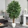 Nearly Natural 6' Ficus Artificial Tree in White Planter