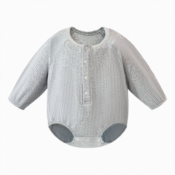 Ulanda Baby Boy Button Down Shirt Newborn Solid Color Long Sleeve Romper Bodysuit (Grey, 0-3 Months)