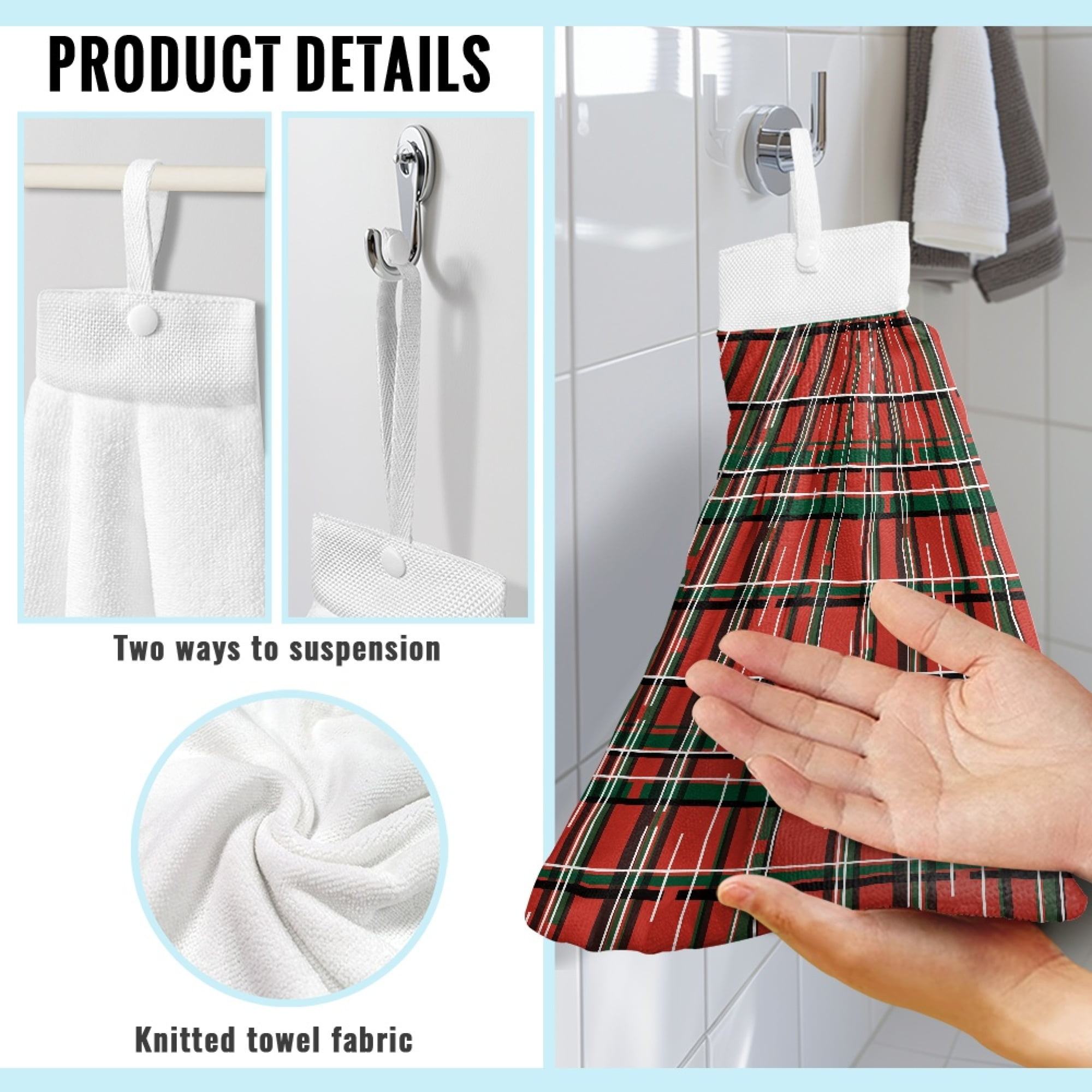 SEANATIVE Buffalo Plaid Hand Towels Bathroom Decorative Absorbent Hanging Hand Towels for Kitchen 3 Pcs Christmas Hand Towels with Hanging Loops Breathable Fast Drying Hang Towel Home Decor