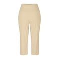 thumbnail image 4 of QTSHPN Workout Pants Women Wide Leg Capris with Pockets High Waistband Yoga Pants Breathable Stretchy for Summer Casual Wear Women Pants Beige M, 4 of 6
