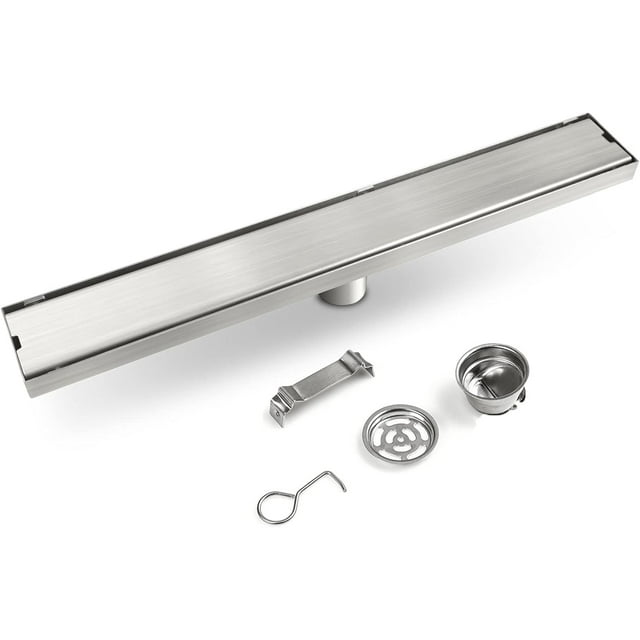 Coladera para Regadera Larga Desagüe de Piso de Ducha de Acero Inoxidable 304, Engrosada y Desodorante, Drenaje de Piso Regadera, Cepillado Plata para Baño, Alcantarillado