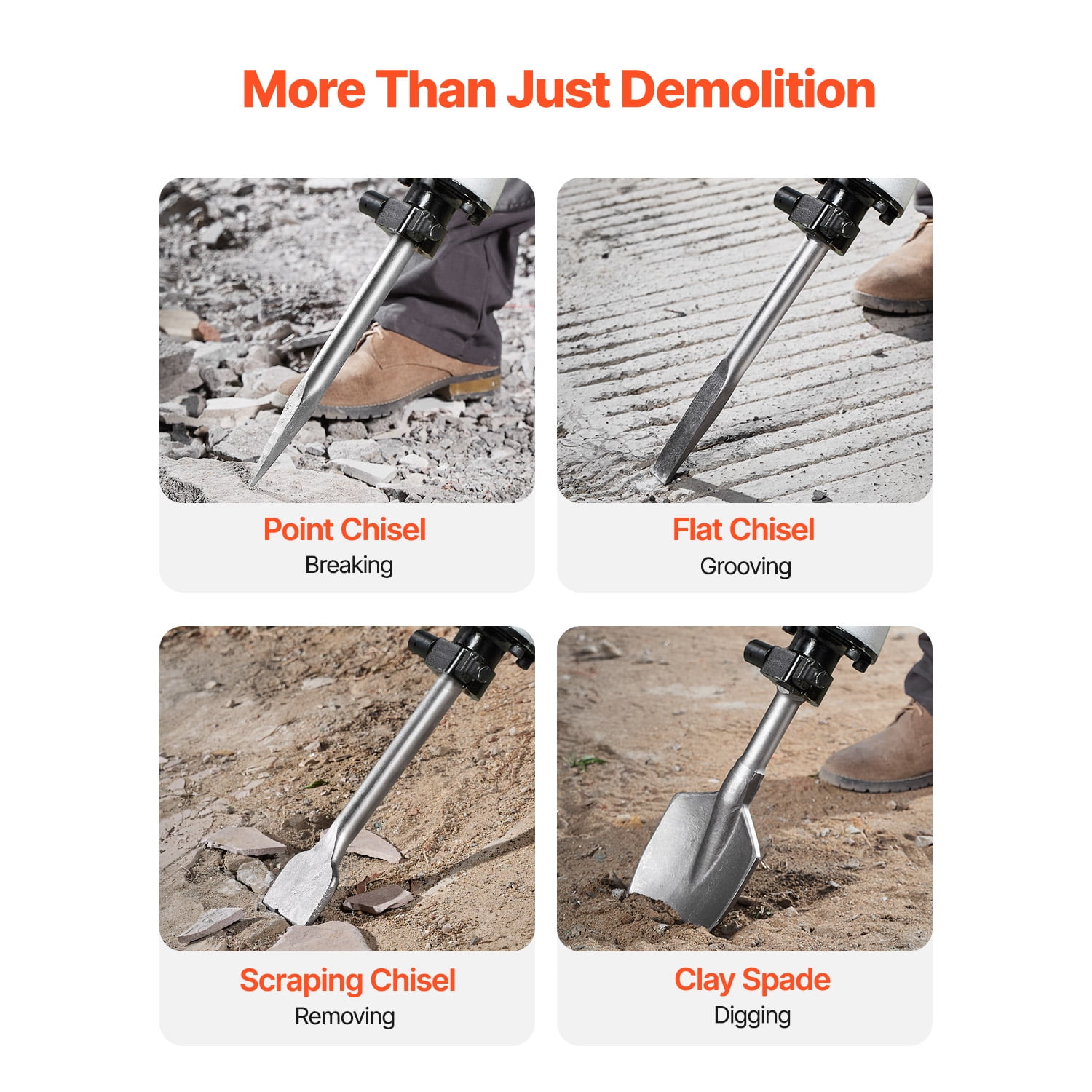 KFFKFF 2800W Electric Demolition Jack Hammer, Heavy-Duty Concrete Breaker with 3 Chisels, Clay Spade, Carrying Case, and Gloves for Breaking Concrete, Walls, Bricks, Tiles, and Foundations