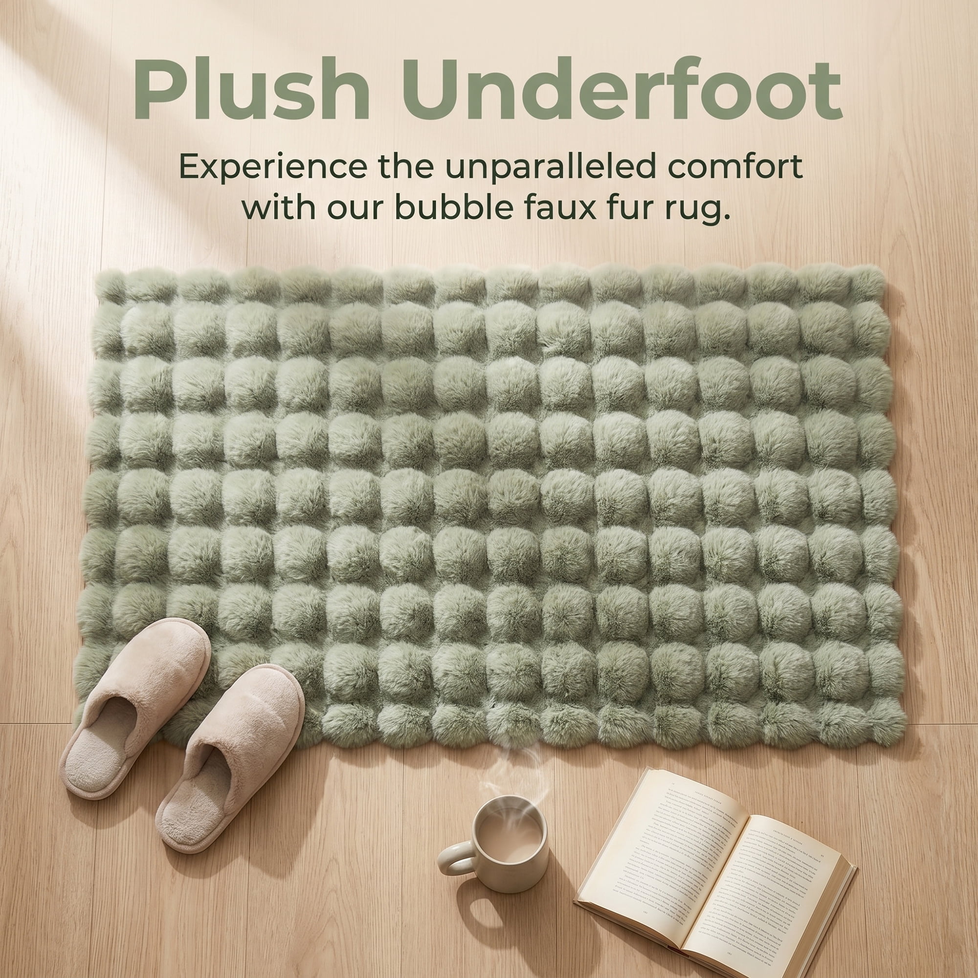 Unique Bargains Geometric Absorbent Shaggy Area Rug Non-Slip Plush Carpet 35" x 24" Green