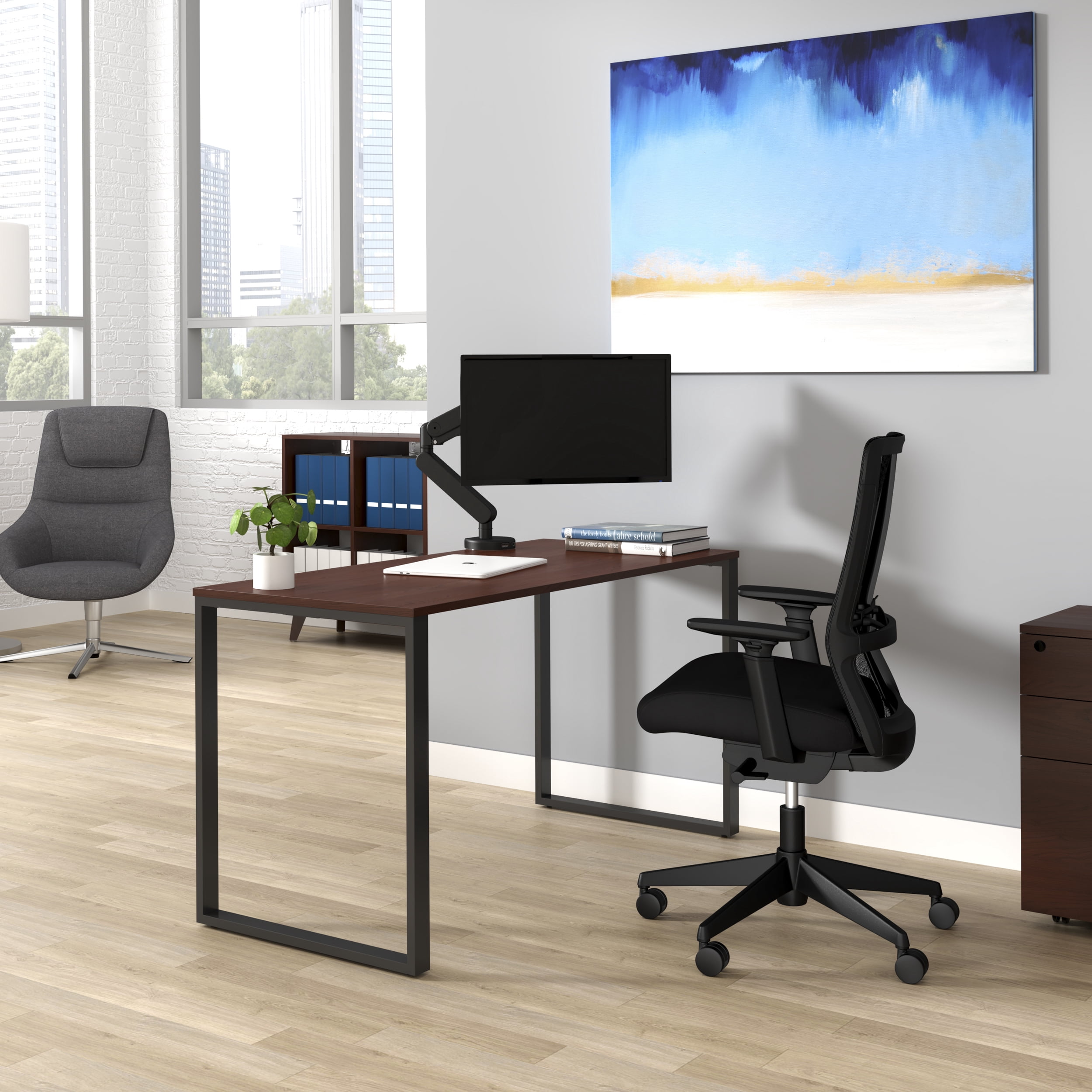 HON Basyx 55” Commercial-Grade Executive Desk, in Charcoal/Walnut (BSX55MOLCMW)