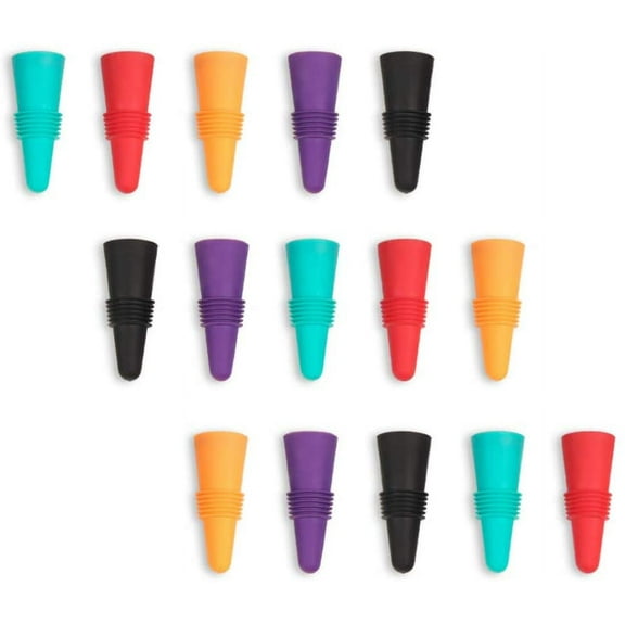 15 Pcs Wine and Beverage Bottle Stoppers with Grip Top ,Silicone Wine Stopper Bottle Sealer for Drinks Reusable Wine Saver ,Assorted Colors