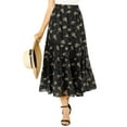 thumbnail image 6 of INSPIRE CHIC Women's Floral Skirt Elastic High Waist Ankle Length Chiffon A-Line Skirt S Black, 6 of 9