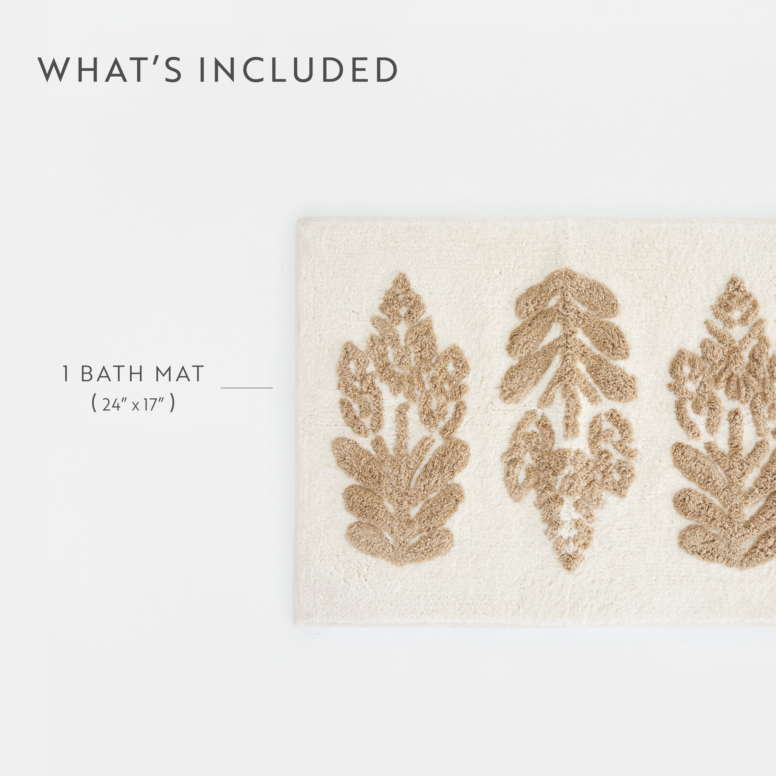 100% Cotton Floral Patterned Bath Mat by Comfort Canopy, Natural Folk Leaves, 24" x 17"