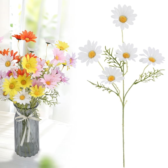 Artificial Flowers 1 Bundles Artificial Silk Daisy Fake Flowers UV Resistant Outdoor Fake Wildflowers with Stems Greenery Shrubs Plants Arrangements for Home Garden for Decoration