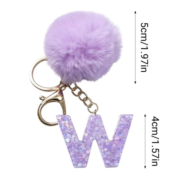 Todaioua 26 Letter Purple Pom Pom Initial Keychain - Faux Fur Ball Alphabet Key Ring with Glitter Acrylic Charm, Backpack Keychain Gift for Purse Handbags Mobile Phone