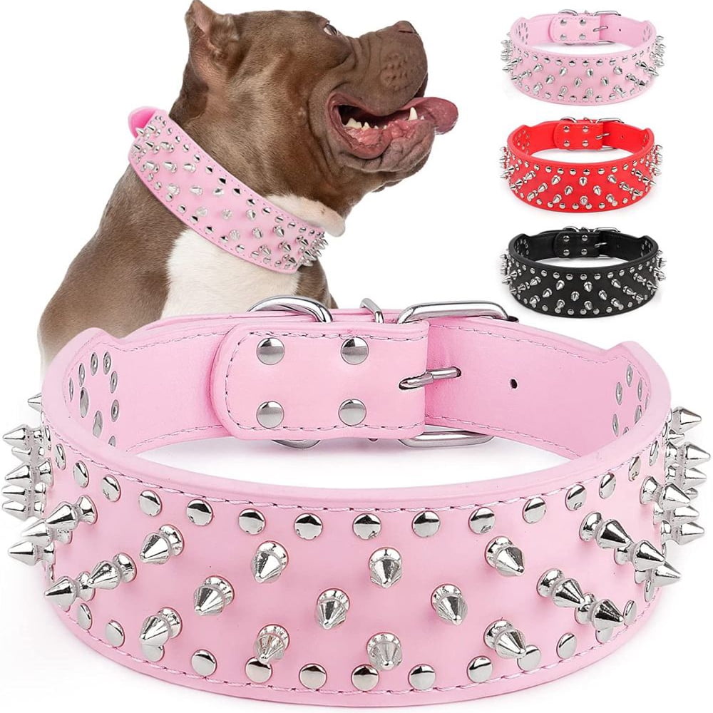 Spiked Dog Collar, Mushroom Rivet PU Leather Adjustable Wide Cat Dog