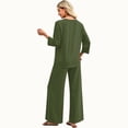 thumbnail image 7 of Stralyhd Lounge Sets for Women Summer 2 Piece Outfits 3/4 Length Sleeve Crew Neck Top Matching Wide Leg Pants Cozy Loungewear Loose Fashion Clothing Vacation Wear Army Green L, 7 of 7