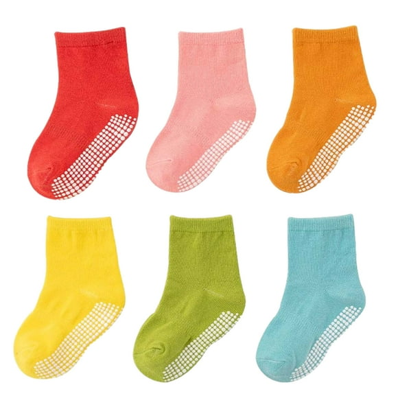 Cameland 6PC Children's Socks Cotton Comfy Toddler Socks Baby Boys And Girls Solid Color Socks 1-7T