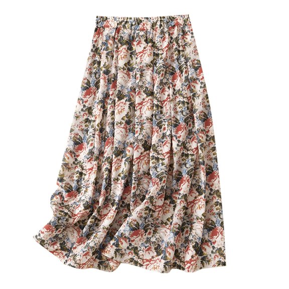 Women's Tennis Skirts Summer Casual Summer Loose Flower Bud Chiffon Skirt Flowy High Waist A-Line Midi Women Fashion Red M