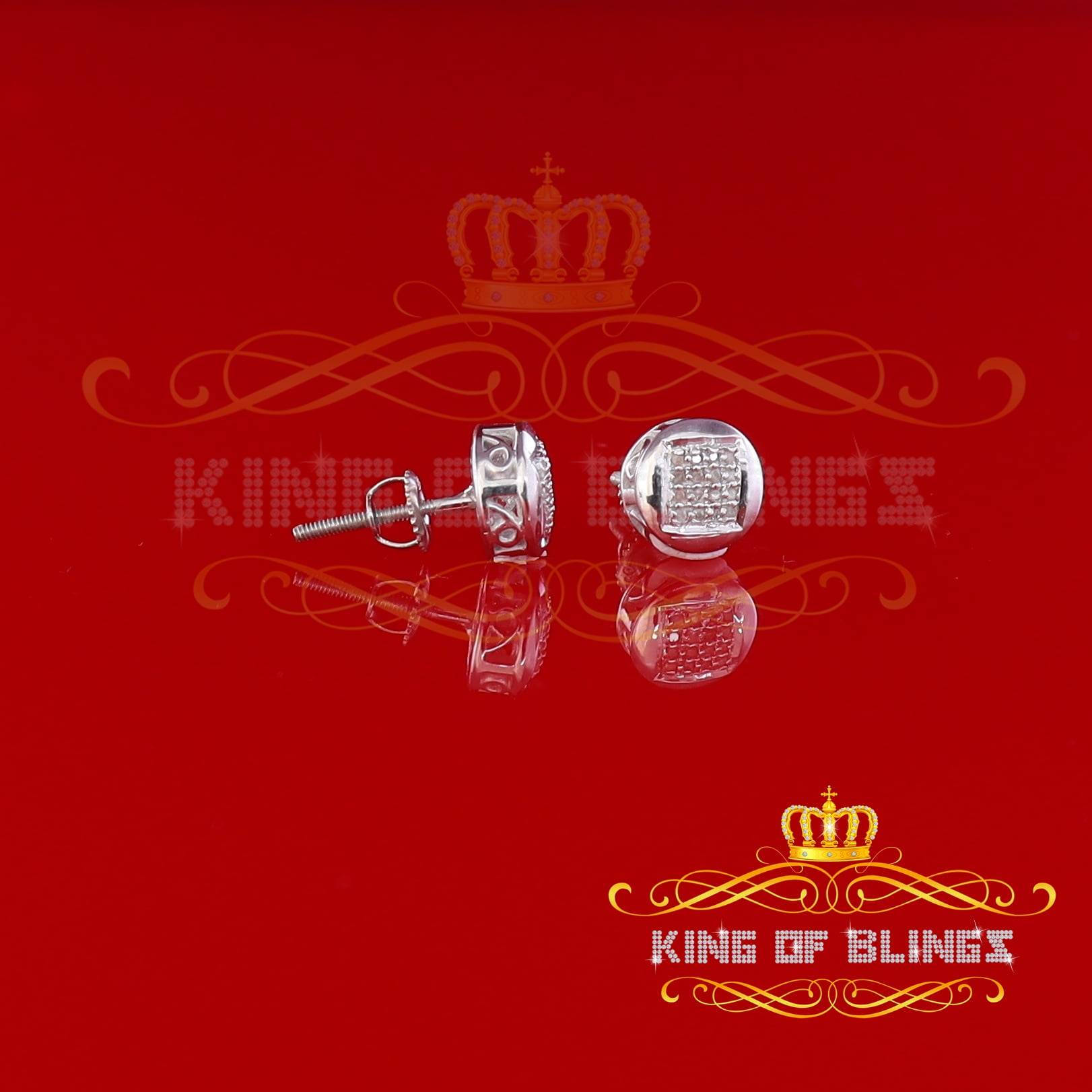 King of Bling's 0.10ct Diamond 925 Sterling Silver White For Women's & Men's Round Stud Earring