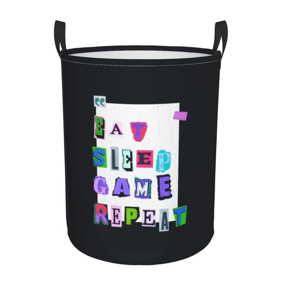 ZNDUO Laundry Basket, Round Laundry Storage Basket, Waterproof Laundry Hamper with Handles, Small Size - Game Letter Collage Vintage Print Pattern