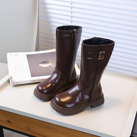 Girls Knee High Boots Kids Fashion Low Heel Side Zipper Tall Riding Boots for Toddler Little Kid Big Kid