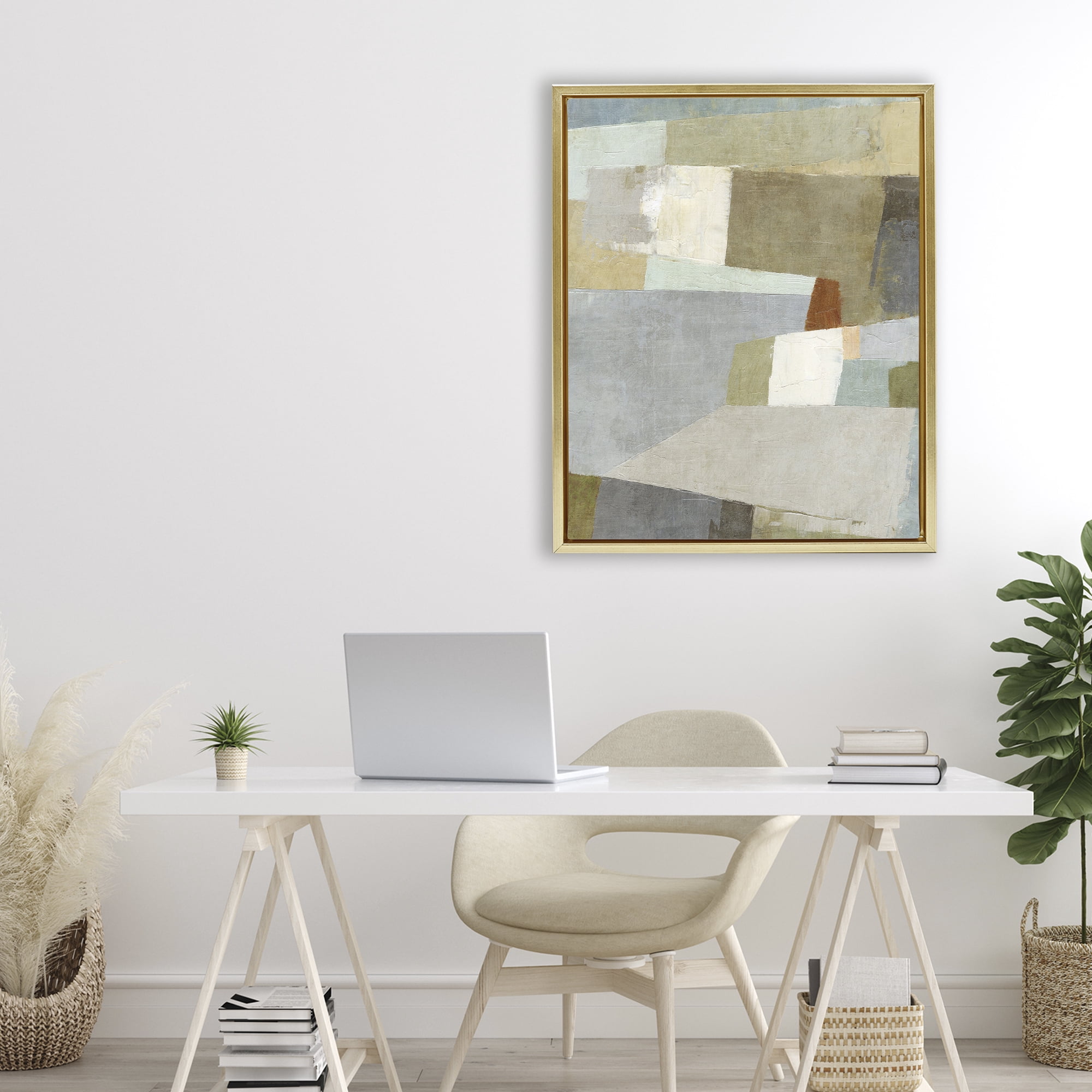 Stupell Industries Causeway Neutral Geometrics Gold Framed Floater Canvas Wall Art, design by Suzanne Nicoll