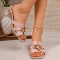 thumbnail image 3 of Womens Kitten Heels Mule Sandals Square Open Toe Trendy Cutout Metal Chain Low Heel Backless Slip on Slides Pink Size 7, 3 of 7