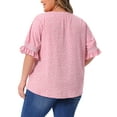 thumbnail image 3 of Agnes Orinda Women's Plus Size Blouses Pin Dots V Neck Ruffle Short Sleeve Spring Summer Boho Tops 4X Pink, 3 of 6