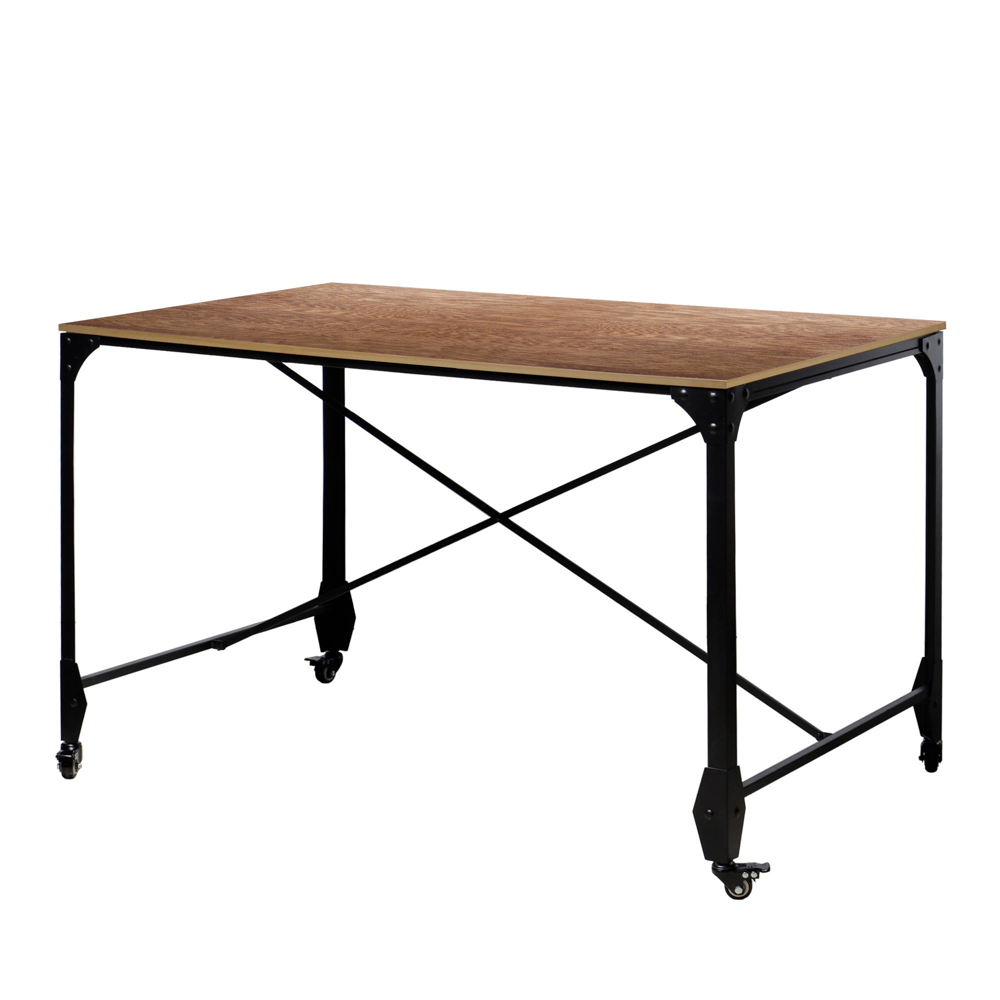 Industrial Style Home Office Desk with Rectangular Wooden Top and Metal