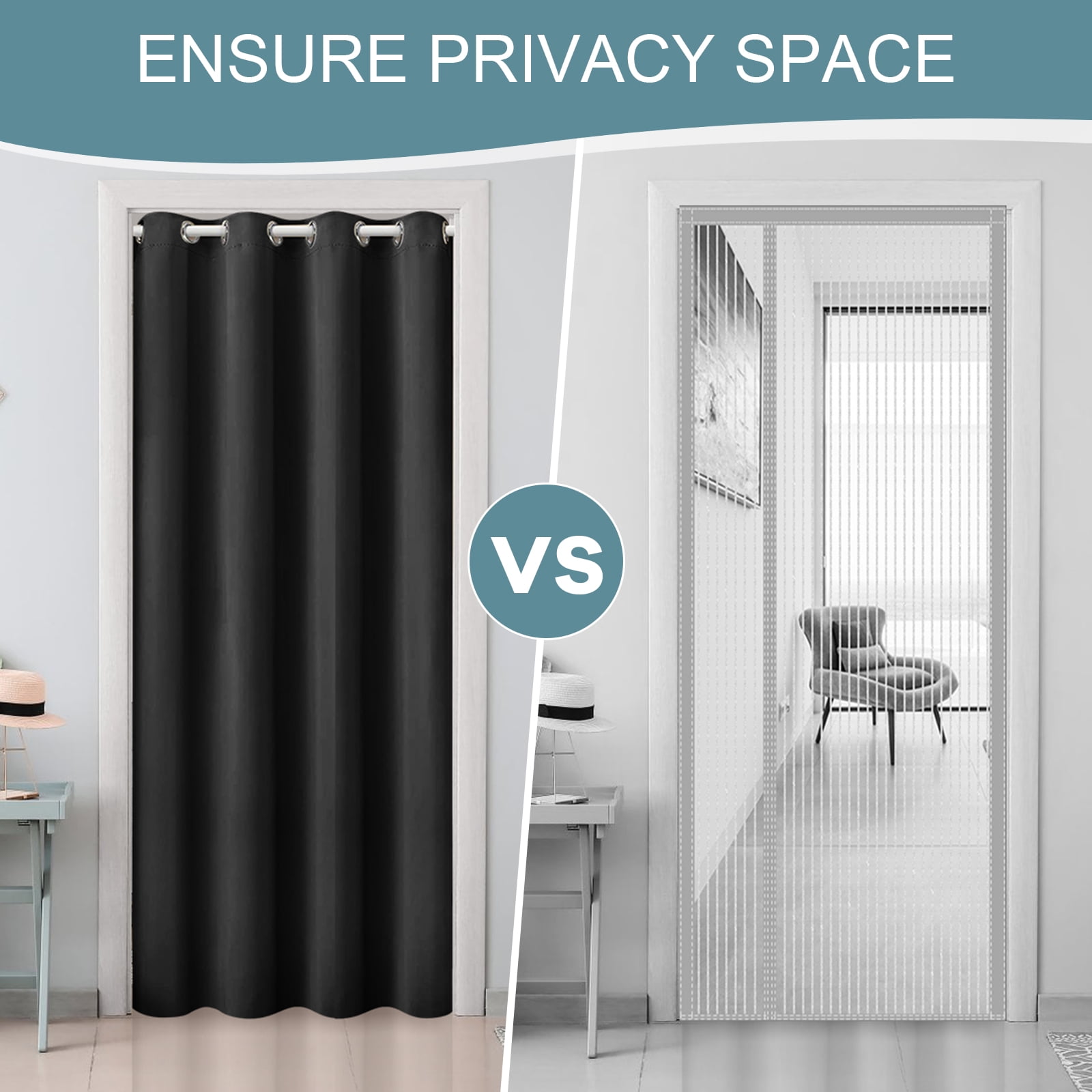 DONGPAI Blackout Curtains for Doorways and Closets, Privacy Door Curtain Room Divider Thermal Insulated Door Curtain, 1 Panel, 52" x 96", Black