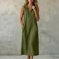 thumbnail image 5 of ClodeEU Women's V Neck Sleeveless Linen Blend Hooded Midi Dress,Casual Loose Fit Dress with Pockets Army Green,Women's Plus L, 5 of 7