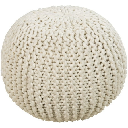 Surya Su Pouf Area Rug POUF-78 Antique White Purl Knitted 18" x 18" x 12"