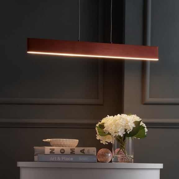 JONATHAN Y Draper 32" Dimmable Adjustable Integrated LED Metal Linear Pendant, Anodized Bronze