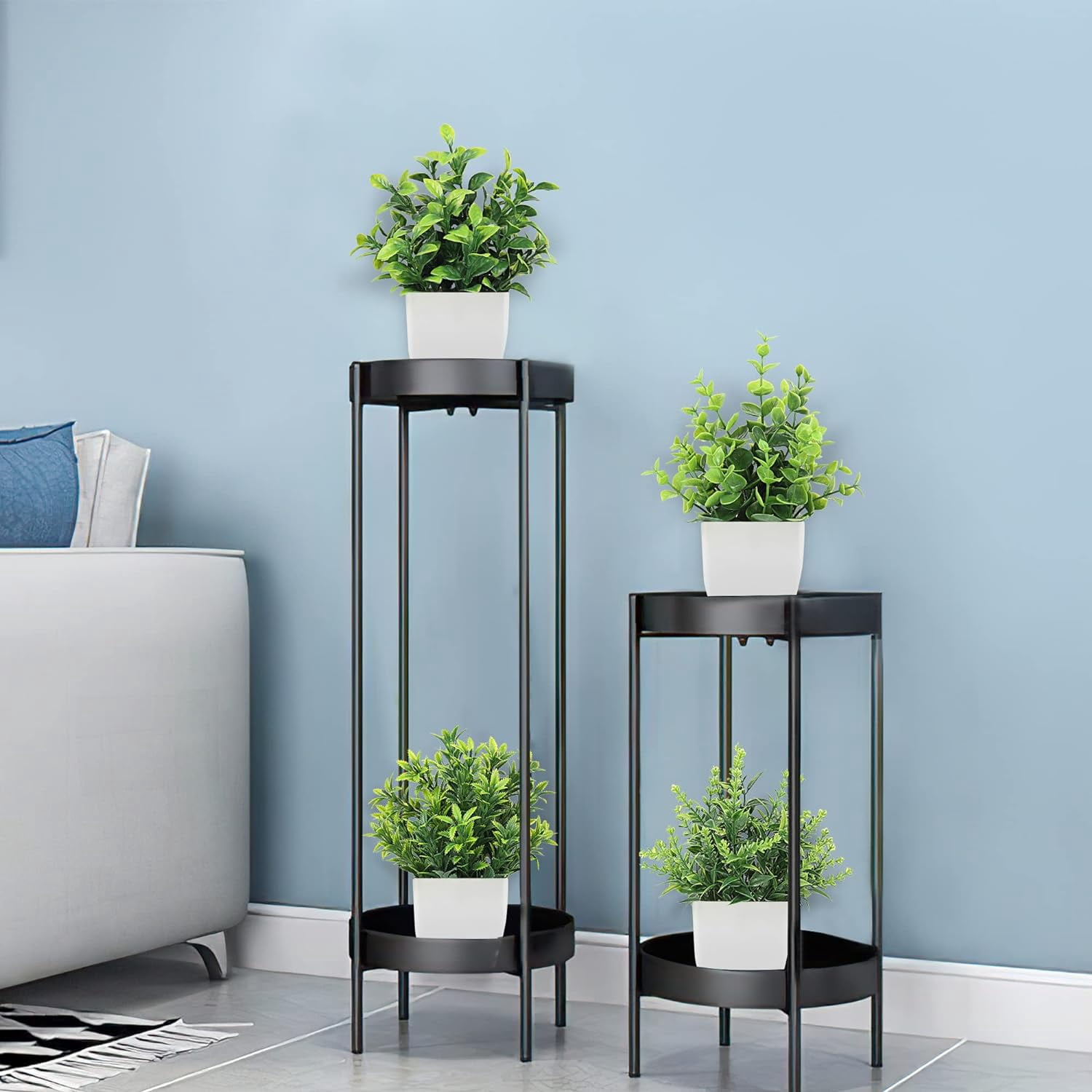 Artificial Plants Mini Fake Potted Plants, 8 pcs Small Eucalyptus Potted Faux Decorative Grass Plant with White Pot for Home Decor, Indoor, Office, Desk, Shelf, Table Decoration