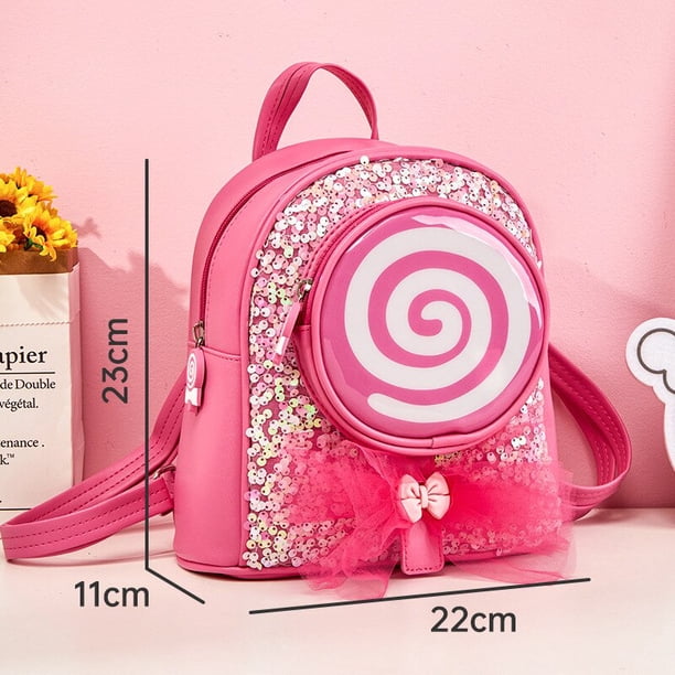 Mochila pequeña con luz LED para niña, morral de viaje de ocio con piruleta, bonita mochila de princesa a la moda, novedad Fivean unisex