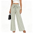 thumbnail image 4 of Karymi Women's Shorts Vertical Striped Long Wide Leg Pants, Ruffled Elastic Drawstring High Waist Trousers with Casual Patch Pocket Capri Pants for Women, 4 of 5