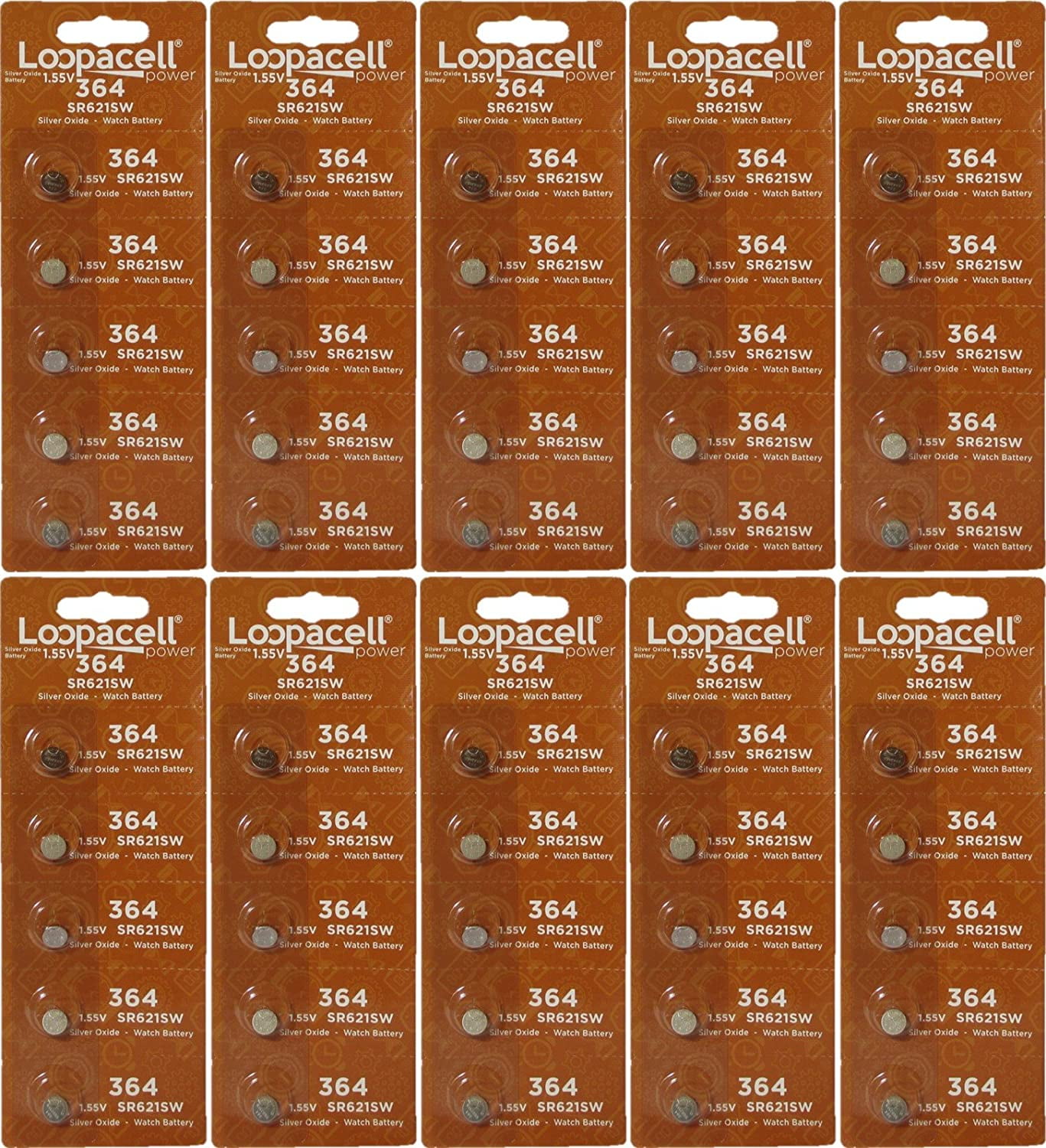 Loopacell Watch Batteries 364/363 SR621SW Battery New 50 Pack