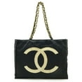 thumbnail image 1 of Pre-Owned CHANEL Coco Mark Chain Shoulder Big Tote Bag Nylon Black White, 1 of 10