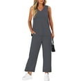 thumbnail image 6 of bbyeadc Gray Two Piece Sets for Women Summer V Neck Sleeveless Casual Travel Clothes Women Wide Leg Drawstring Women's Clothing Soft Airport Outfits for Women 2025, Gray 2XL, 6 of 6