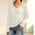 thumbnail image 7 of JoveMarine Womens Tops V Neck Pullover - Long Sleeve Cable Knit Sweater Color, Tops for Women Cozy Warm Knit Top,White S, 7 of 7
