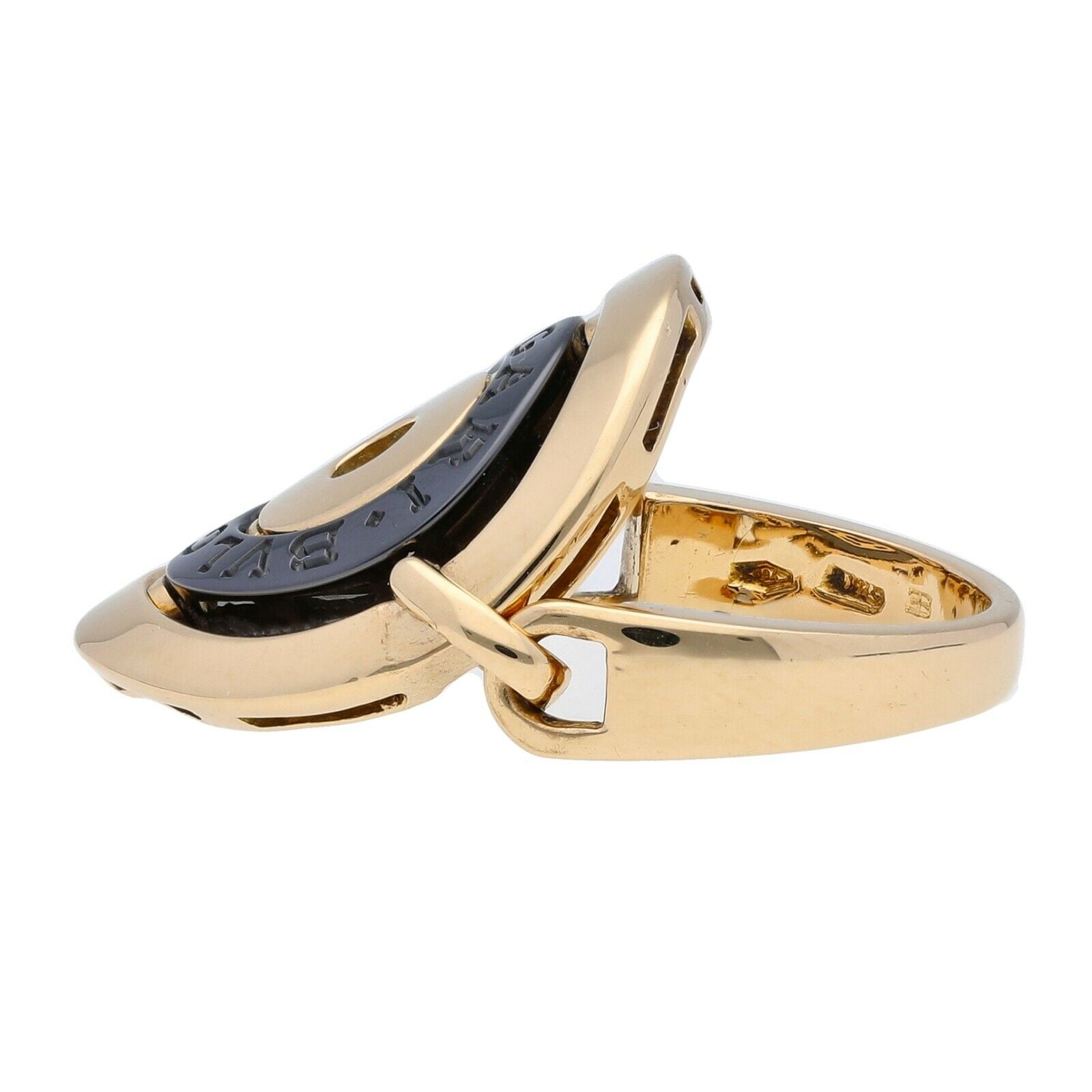 Bvlgari Astrale Cerchi Shield 18k Rose Gold Black Oval Ring Size