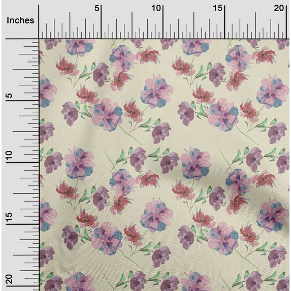 oneOone Cotton Silk Cream Fabric Flower & Leaves Watercolor Dress Material Fabric Print Fabric By The Yard 42 Inche Wide