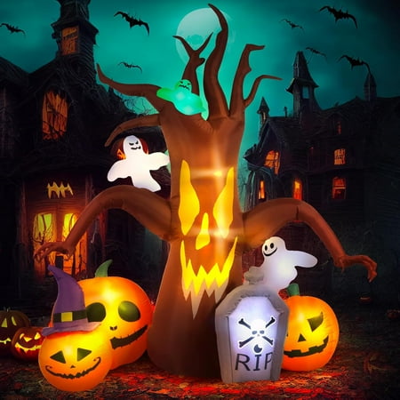 ZHIBO 8FT Halloween Inflatable Dead Tree - Pumpkin Ghost with LED Lights - Outdoor Yard Decor
