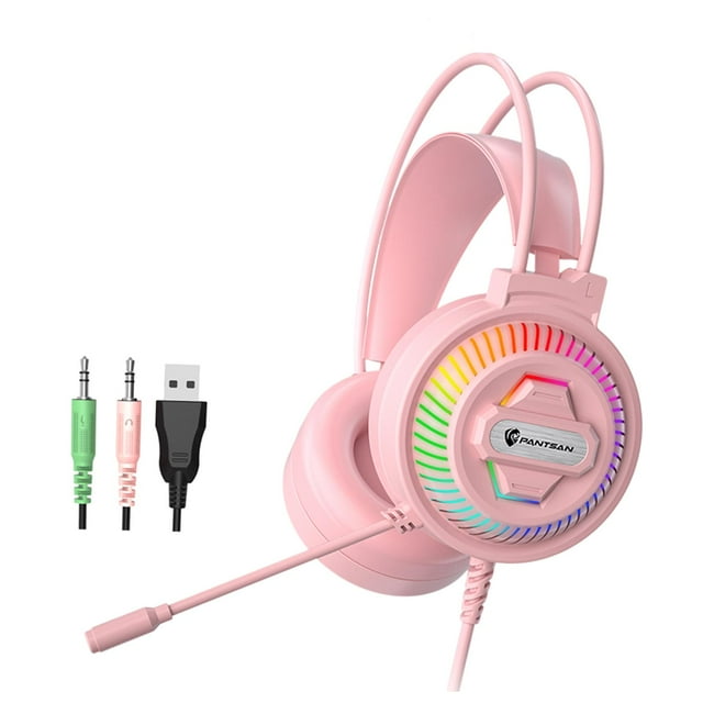 MERIGLARE usb 3.5mm gaming headset game headset pc 3.5mm with USB Pink