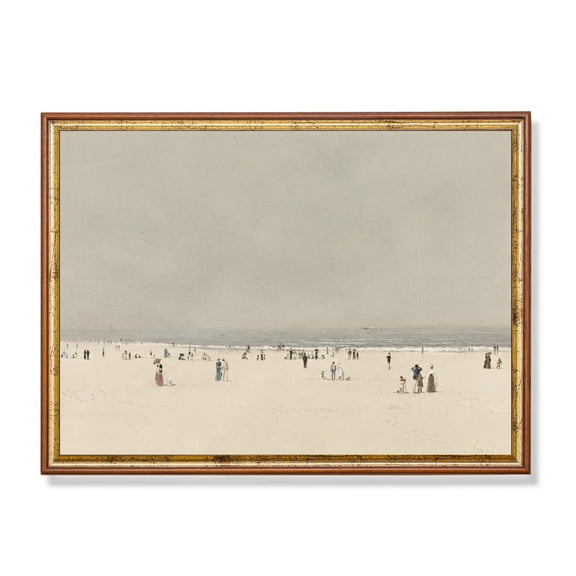 Vintage Beach Scene Antique Coastal Cottage Wall Art Home Decor, 8x12 UNFRAMED