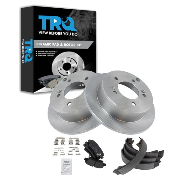 TRQ Rear Brake Pad & Rotor Kit Brake Pads Brake Rotor Parking Brake Shoe Set Ceramic Fits Select 2009-2010 Hyundai Sonata