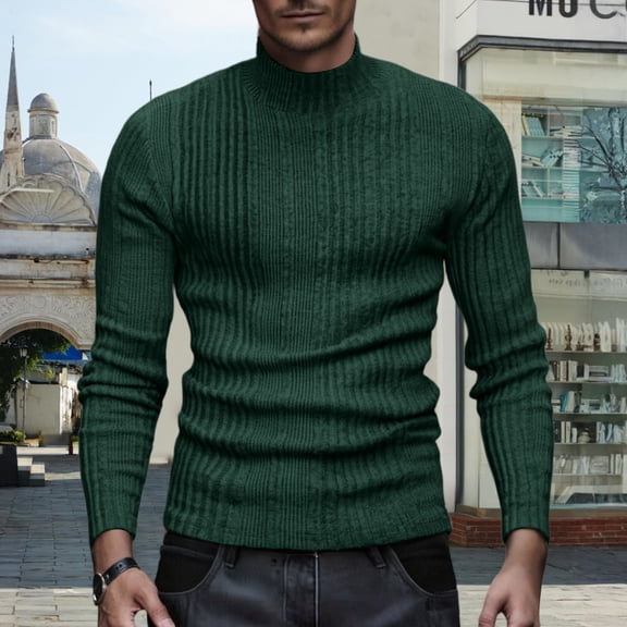 TrdSipl Men's Turtleneck Shirts Casual Long Sleeve Pullover Sweaters Thermal Mock Neck Knit T Shirts 2025 Winter Slim Fit Basic Top Dark Green S