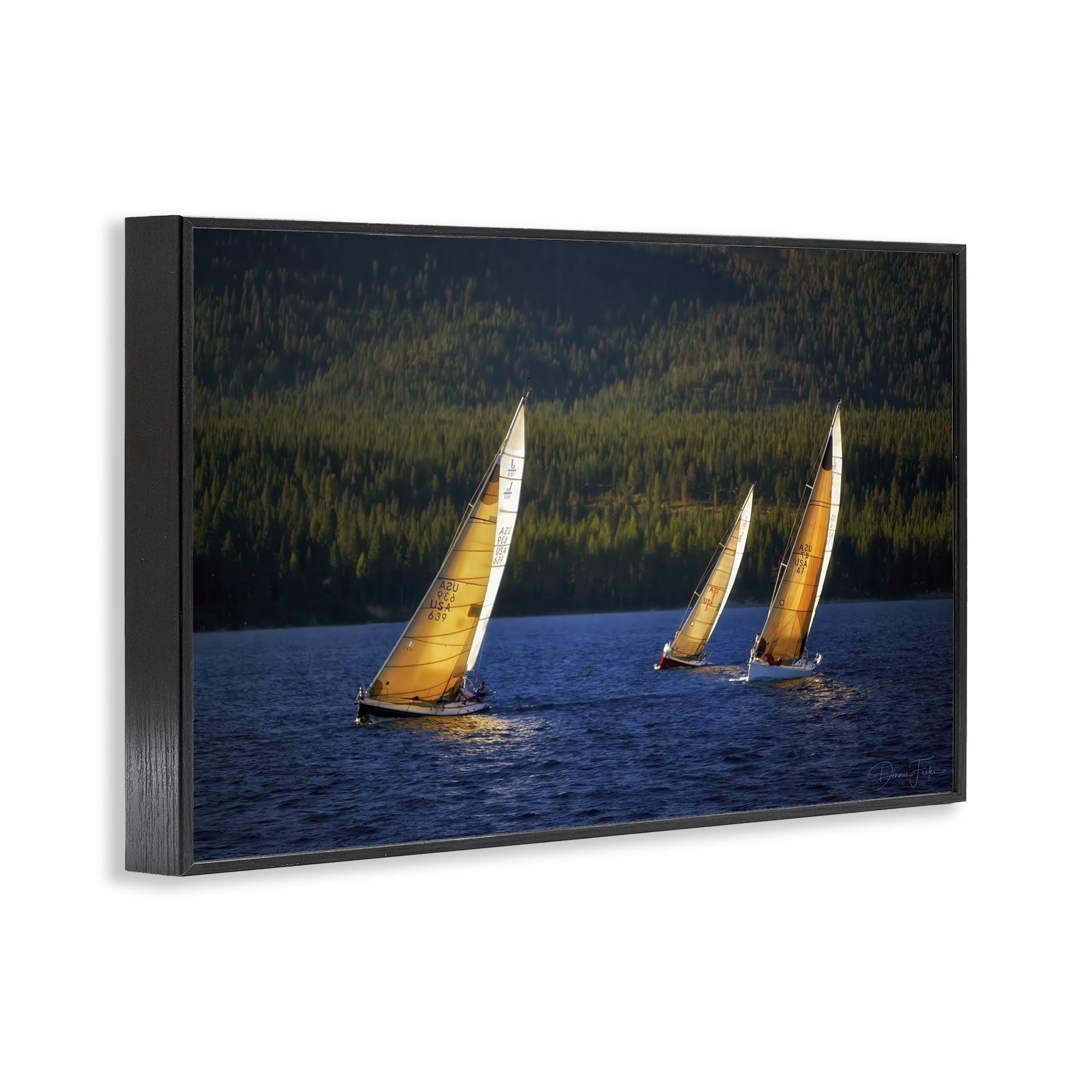 Stupell Industries Floating Sailboat Trio Transportation Photography Black Framed Art Print Wall Art, 18 x 12