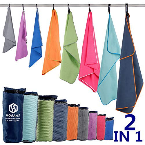 Super Absorbent Ultra Compact Travel Towel Soft Lightweight Sports Towel for Sweat Fast Drying Towels for Pool,Gym,Hiking,Backpacking,Fitness Quick Dry Towel HOEAAS 2 Pack Microfiber Camping Towels 
