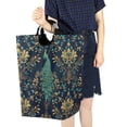 thumbnail image 4 of Yayeee Freestanding Laundry Hamper with Handle Collapsible Large Storage Basket for Clothes, Navy Blue Peacock Pattern, 4 of 7